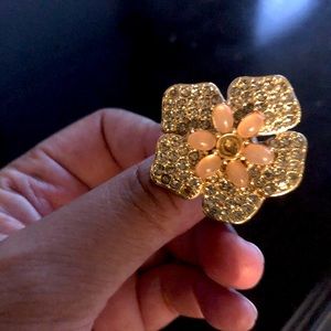 JCrew Flower Sparkling Pink and Gold Studded Ring